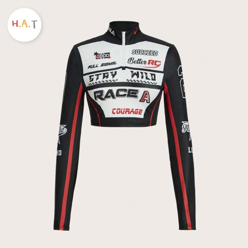 (พร้อมส่งดำ)เสื้อครอปสั้นแขนยาวสายฝอ สายBiker ซิปหน้า ลายสวยคมชัด สีสดไม่ซีด ผ้าเย็นไม่หนาไม่ร้อนใส่สบาย มี 3 สี