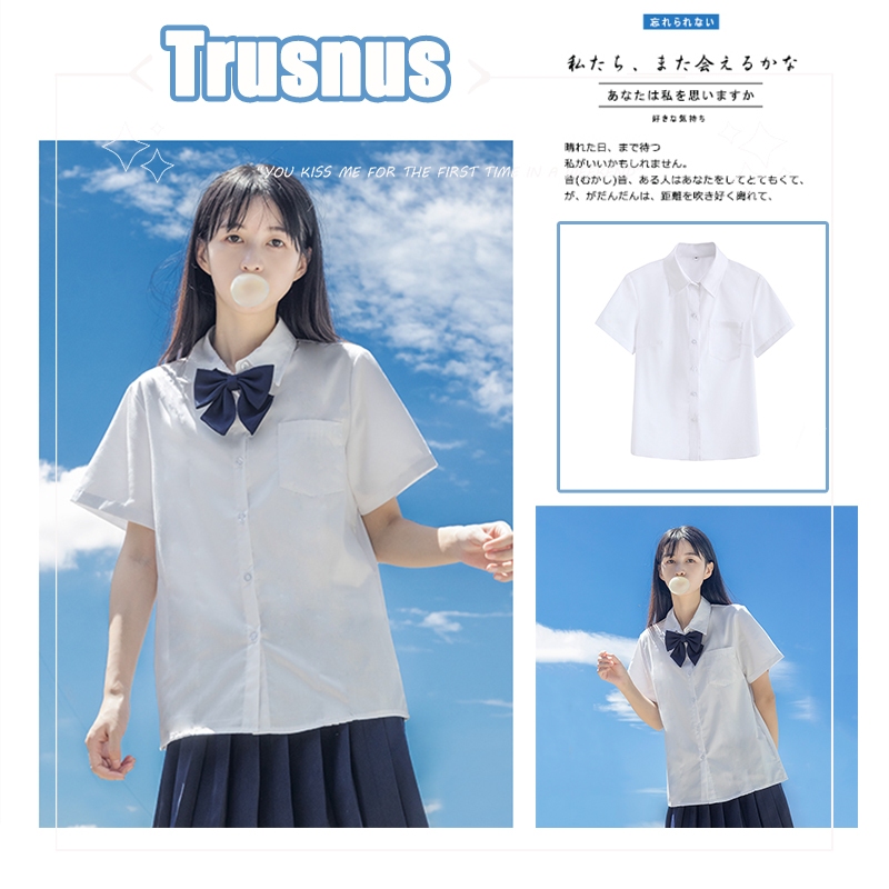Trusnus เครื่องแบบ JK เสื้อเชิ้ตแขนสั้น คอปก สําหรับผู้หญิง ชุดเสื้อเชิ้ตและกระโปร