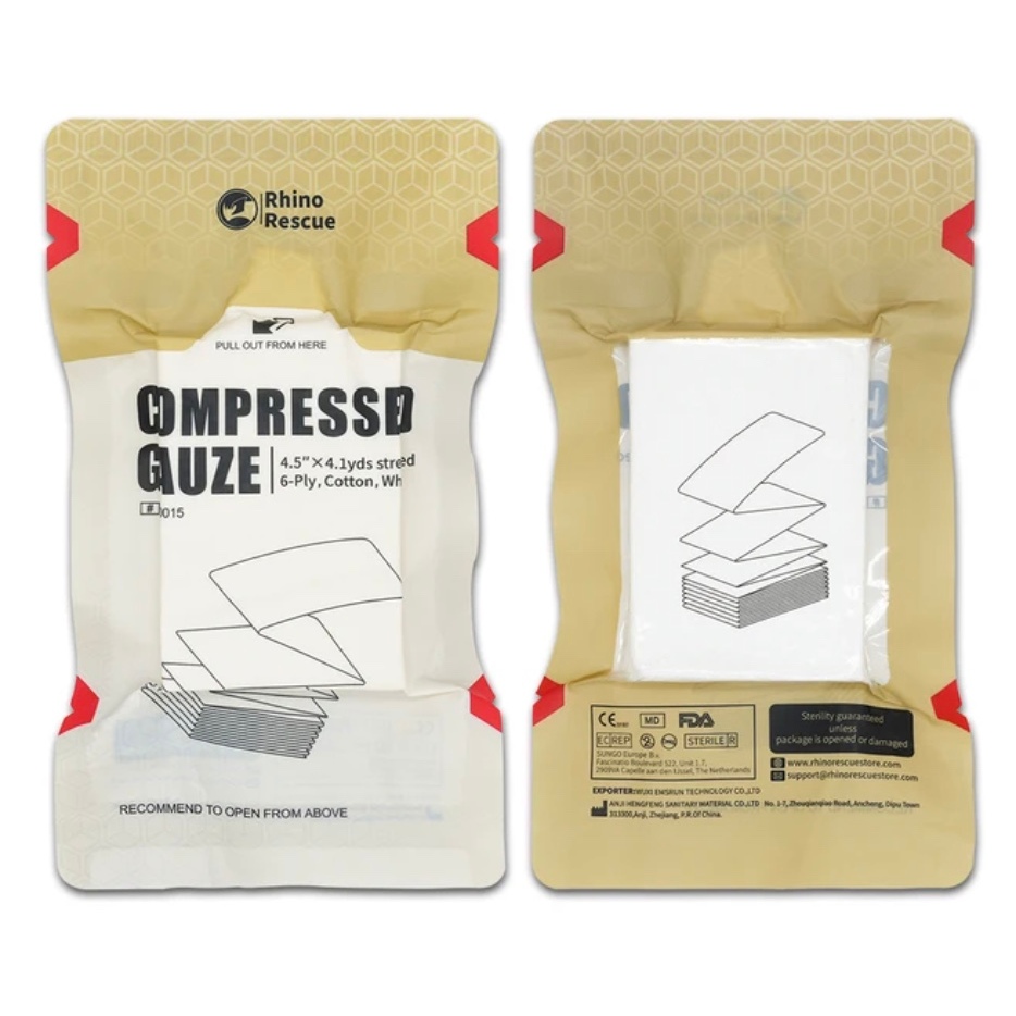 ผ้าก๊อตฆ่าเชื้อสำหรับทำแผลฉุกเฉิน Rhino Rescue Quick Response Compressed Gauze