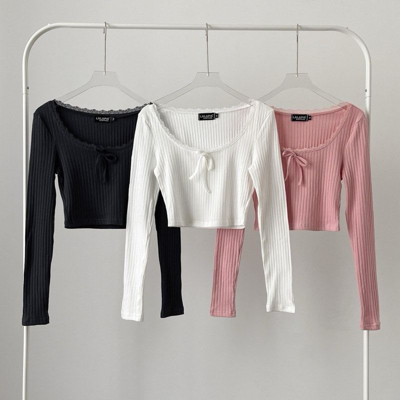 Lalapis | DIANA TOP  เสื้อแขนยาวแต่งโบว์ลูกไม้ ราคา ถูกที่สุด ดีลบีเคเค แกลเลอรีภาพที่ 2
