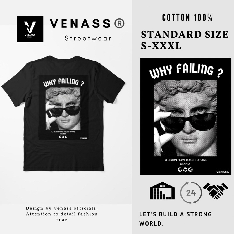 เสื้อยืดแขนสั้น ผ้าคอตตอล100% ขนาดใหญ่ ไซส์ S-3Xl 100 รุ่น WHY FAILING ?