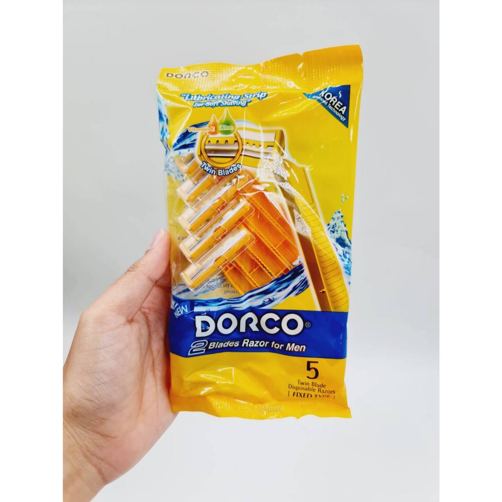 ใบมีดโกนพร้อมด้าม Dorco ใช้โกนหนวดตัดขนหนวด แพค 5 ด้าม
