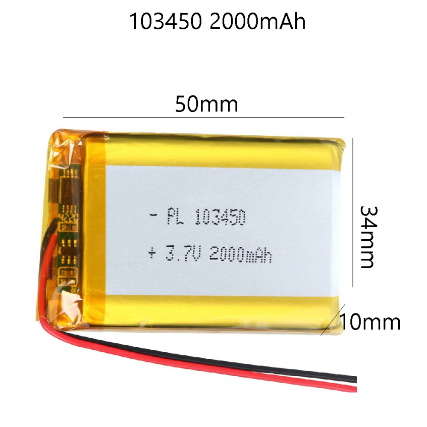 3.7v 2000mAh 103450 MP4 GPS MP3 Bluetooth Stereo DIY Gift Li-polymer Rechargeable Battery Li-Po