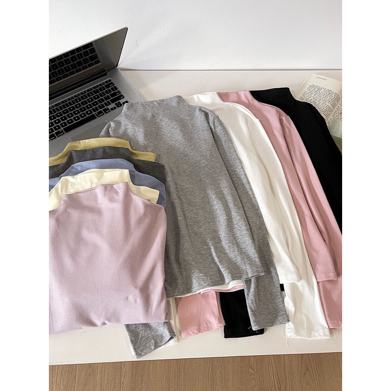 Somedays_closet l🌷พร้อมส่ง🌷 Perry shirts เสื้อคอปีนสีพื้น ผ้ายืดไม่หนาไม่บางไป ใส่ในไทยได้ทุกฤดูค่า เรียบหรูดูดี