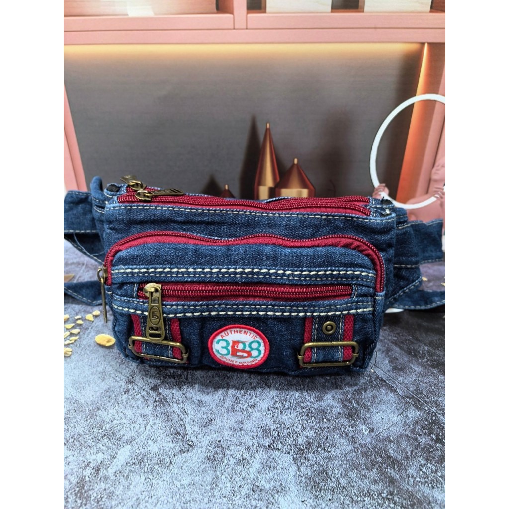 กระเป๋าคาดเอวใบกลางผ้ายีน สะพายคาดอก กระเป๋าสะพายอเนกประสงค์ - รูปที่ 4