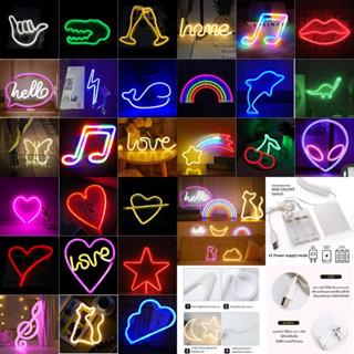 (2in1 ใช้ถ่าน&USB)ไฟนีออนตกแต่งห้อง ป้ายไฟ ป้ายไฟled ป้ายไฟป…