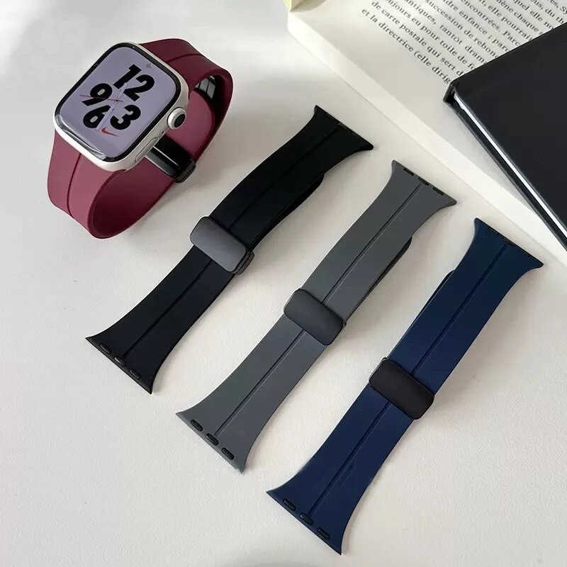 สายนาฬิกา สําหรับแอปเปิ้ลวอช ตัวล็อคแม่เหล็ก iWatch Ultra 49มม. 45มม. 41มม. 40มม. 44มม. สายซิลิโคน