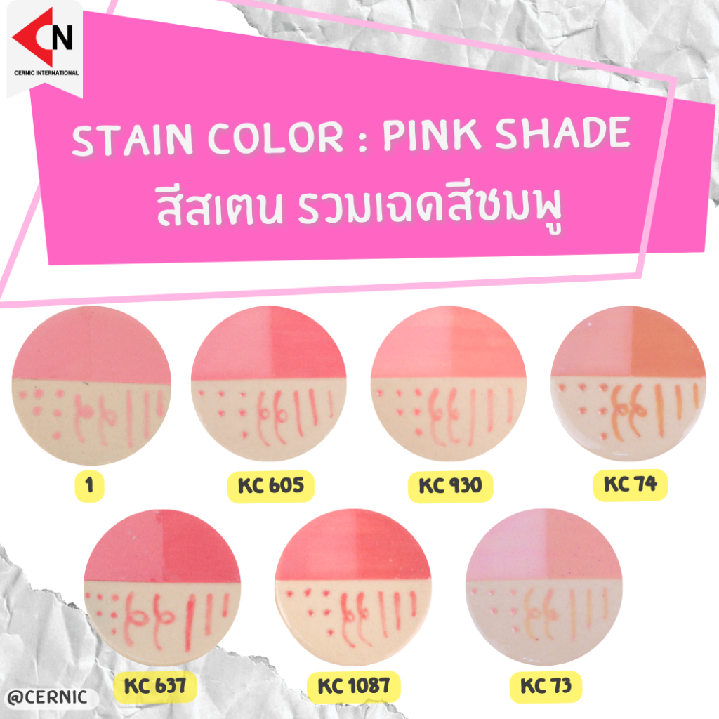 (PINK SHADE) CERAMIC STAINS COLORS สีสเตน รวมเฉดสีชมพู สีเคลือบเซรามิค ขนาดบรรจุ 100 กรัม/ขวด