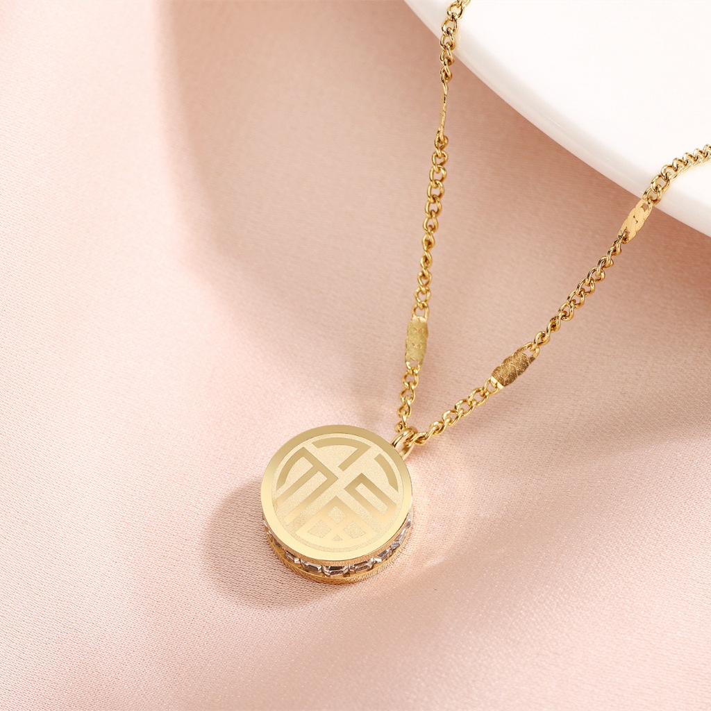 สร้อยคอโซ่ทอง จี้ตัวอักษรจีนฝู“FU” นำโชค สแตนเลส จี้ เครื่องประดับ หรูหรา ระดับไฮเอนด์ ไม่ลอก ไม่ดำ - รูปที่ 4