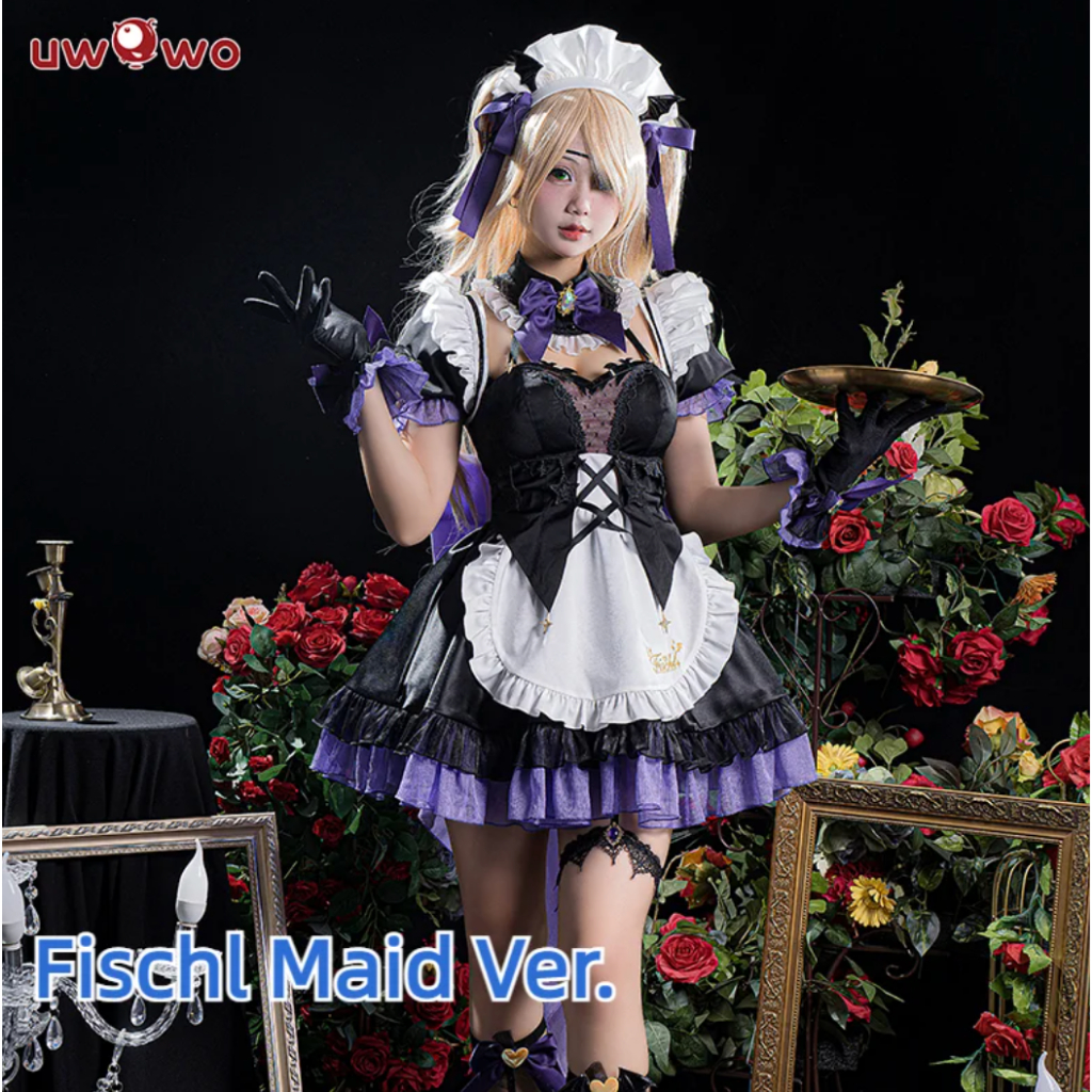 UWOWO Fischl Cosplay Maid Costume Game Genshin Impact Fanart Cosplay Maid Ver. Costume Fischl Witch 