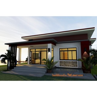 แบบบ้านทรงโมเดิร์น 2 ห้องนอน 1 ห้องน้ำ (M03-7)