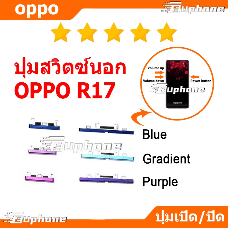ปุ่มกดสวิทช์ด้านนอก OPPO R17 ปุ่มเปิดปิด ปรับระดับเสียงขึ้นลง ปุ่มลดเสียง ปุ่มเพิ่มเสียง ON OFF+VOLUME BUTTON