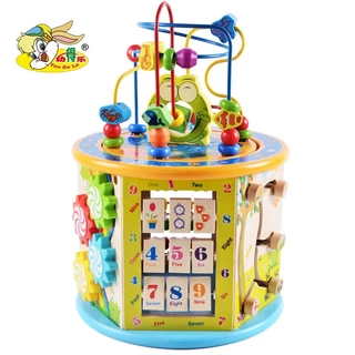 ของเล่นไม้เสริมพัฒนาการ กล่องกิจกรรมไม้ Todds & Kids Toys 8 กิจกรรม รุ่นไม้หนา ขดลวดดึงออกมาเล่นข้างนอกได้