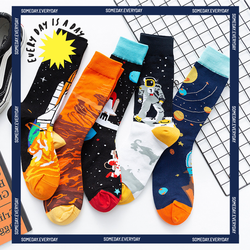 ถุงเท้าแฟชั่นลาย OUTER SPACE !!! พร้อมส่งถุงเท้าทุกคู่ จัดส่งทุกวัน