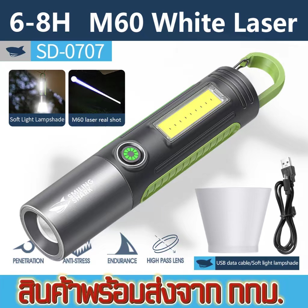 พวงกุญแจไฟฉายขนาดเล็กเลิศLED COB ไฟM60 ไฟฉายพกพาแบบกันน้ำ LED Flashlight 58000lm 4 Modes Waterproof LED light Type-C