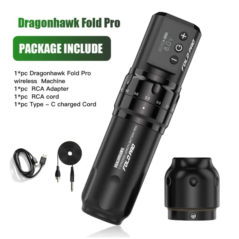 ผ่อนชำระได้ เครื่องสักDRAGONHAWK-รุ่นFOLDPRO-เครื่องสักไร้สายปรับสโตรกได้7จังหวะ-เครื่องแท้มีประกัน-ร้านในไทย