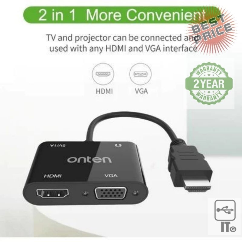Converter HDMI TO HDMI + VGA AUDIO ONTEN (OTN-5165HV) อุปกรณ์แปลงสัญญาณ ประกัน 2Y