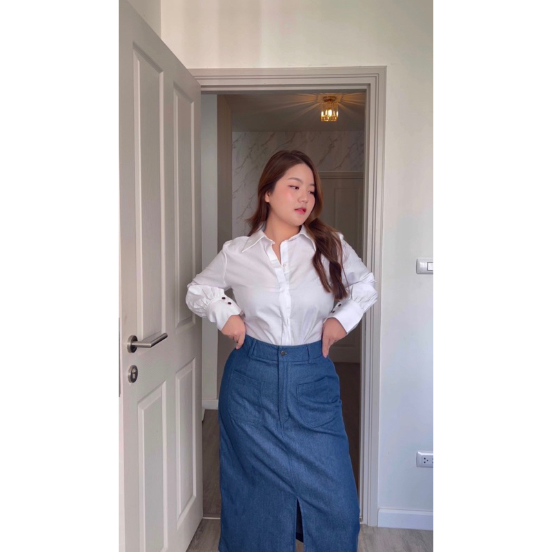 Shirt เก็บเอว พรางหุ่น สาวอวบใส่แล้วผอม M-4XL(5XL ขึ้นไปสั่งตัดได้) รุ่น Honey Shirt