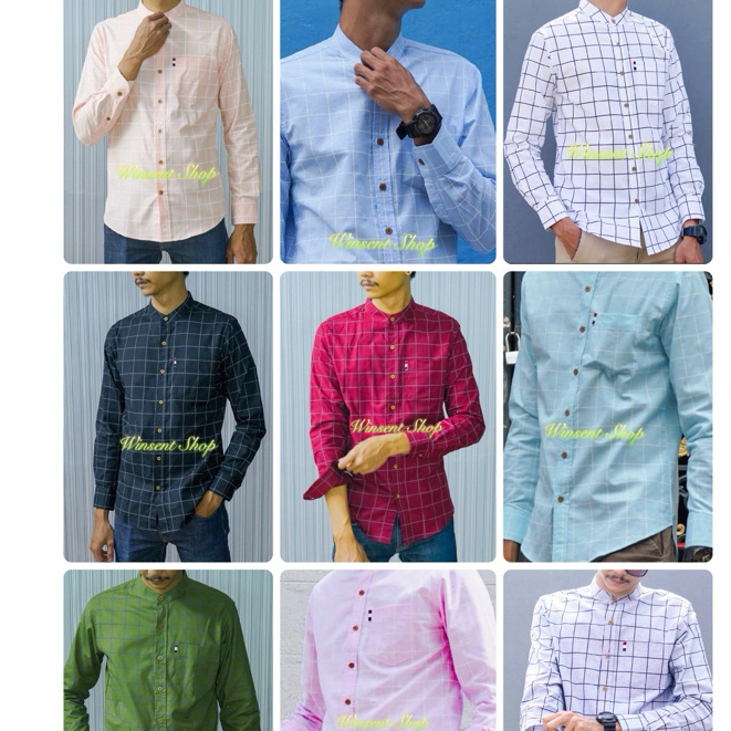 เสื้อเชิ้ตคอจีนตารางแขนยาวผ้าoxford ทรงสลิม