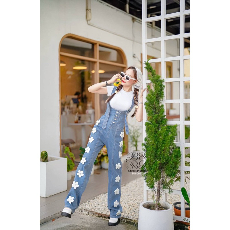 ชุดเอี๊ยมกางเกงยีนส์ทรงกระบอก ปักดอกไม้3D🌼🌸 งานทำมือ S-6XL - รูปที่ 7