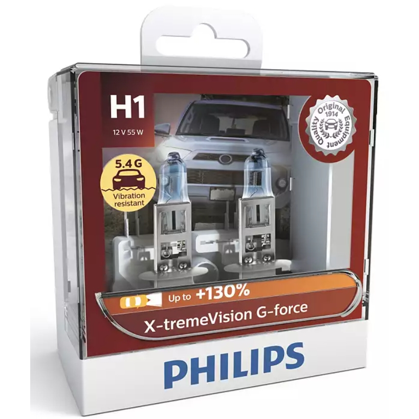 PHILIPS H1 X-tremeVision G-force 12V 55W # 5.4G Vibration Resistant # 1 แพ็ค มี  2 หลอด