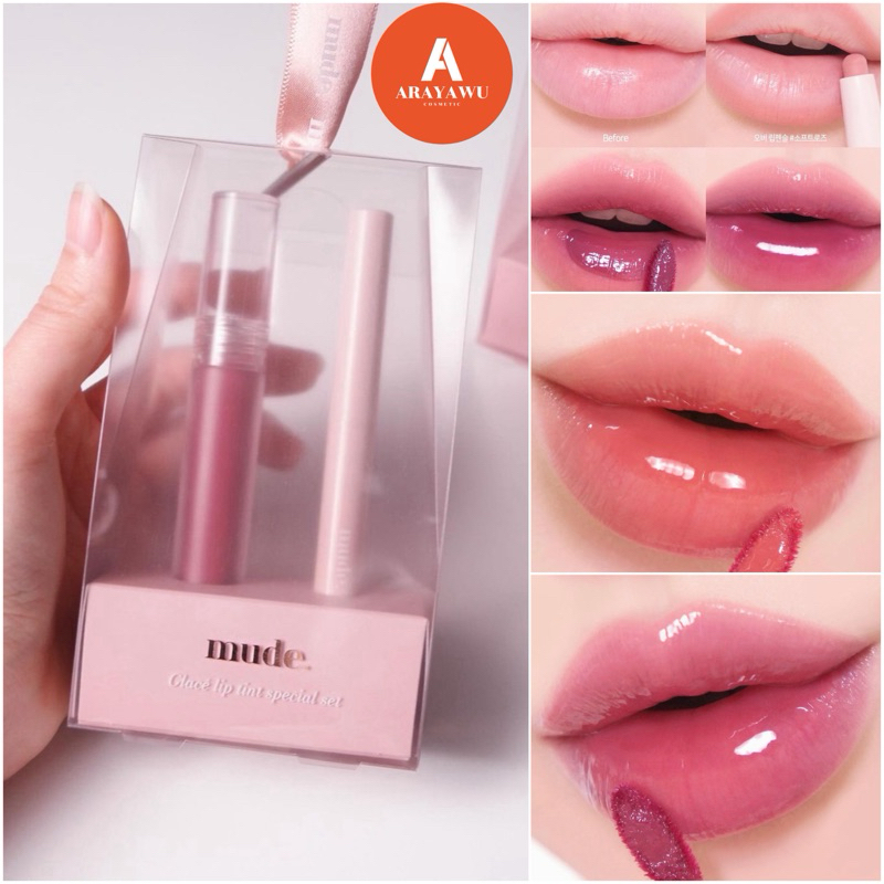 ( ฉลากไทย/พร้อมส่ง) mude glace lip tint special set (tint+lip liner)