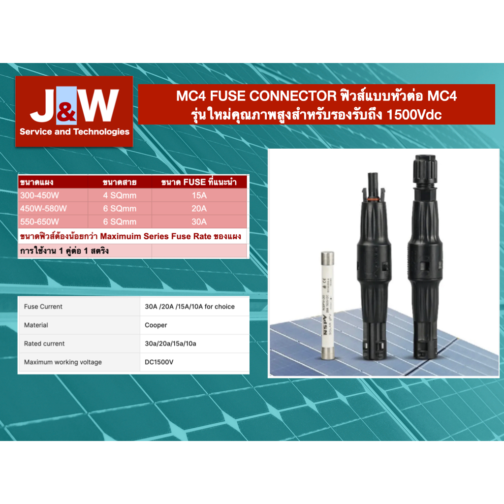 MC4 FUSE CONNECTOR ฟิวส์แบบหัวต่อ MC4 รุ่นใหม่คุณภาพสูงสำหรับรองรับถึง 1500Vdc