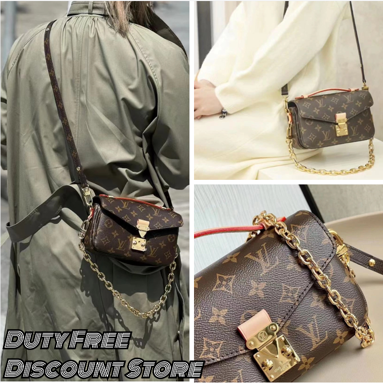 ของแท้💯LV/Louis Vuitton/POCHETTE MÉTIS EAST WEST/กระเป๋าถือสุภาพสตรีกระเป๋าสายโซ่ Messenger Bag