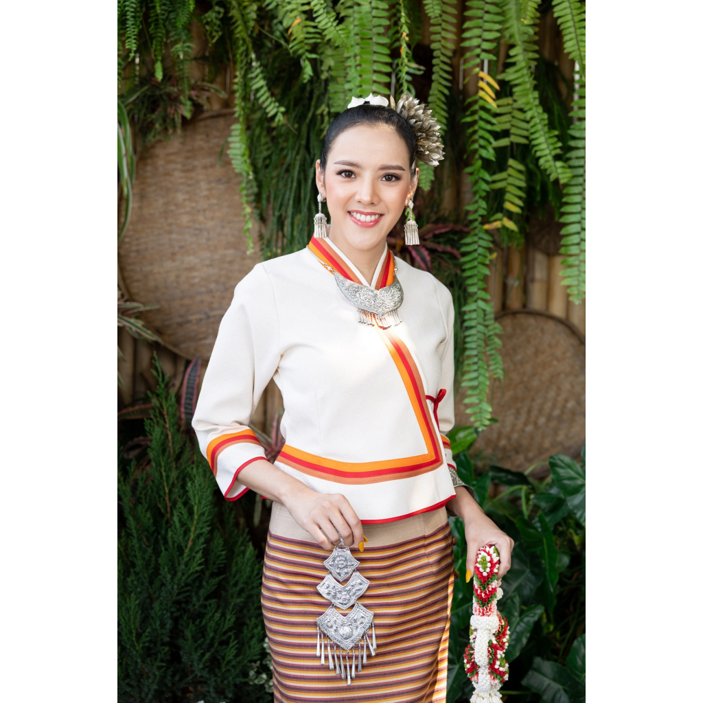 เสื้อผ้าฝ้ายพื้นเมือง รุ่น เจ้านางไทลื้ออัดกาวBB708