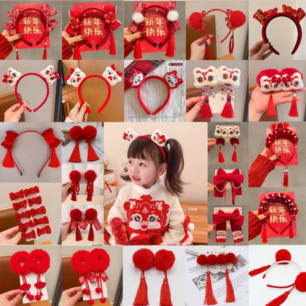 พร้อมส่ง กิ๊บแดง คาดผมตรุษจีน