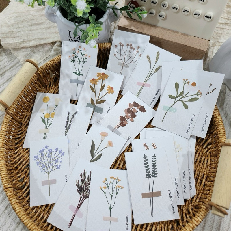 การ์ดลายดอกไม้ Congratulations แพ็คละ 20 แผ่น คละลาย 5x8 cm รหัส con 39