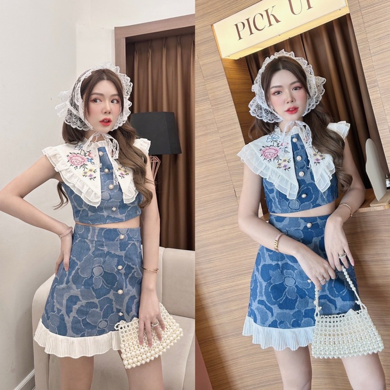 ชุดเซ็ตกระโปรงผ้าทอคอปกปักงานป้ายBRT