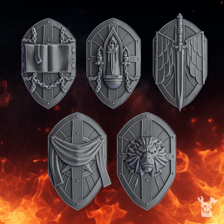 Pactum Aeternum Knight Shields High quality and detailed 3d print miniature boardgame model war game