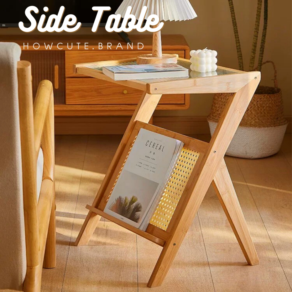 [PRE14วันค่ะ] WOODEN SIDE TABLE โต๊ะข้างโซฟาโต๊ะข้างเตียง สไตล์มินิมอลน่ารักมากกก ท้อปกระจก
