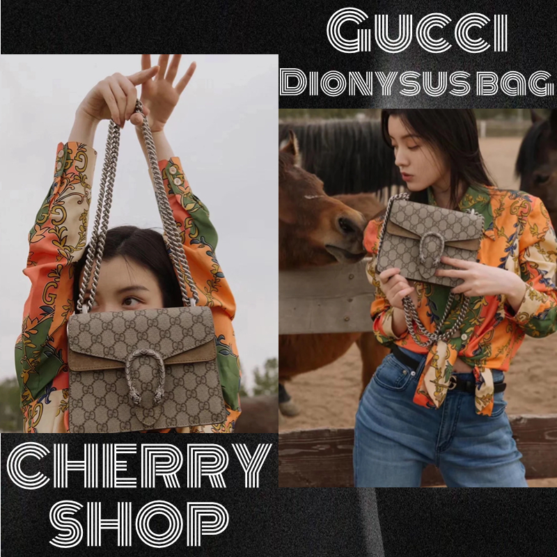 🍒กุชชี่ Gucci Dionysus GG Supreme Canvas Shoulder Bag ผู้หญิง / ทรัมเป็ต กระเป๋าโซ่🍒
