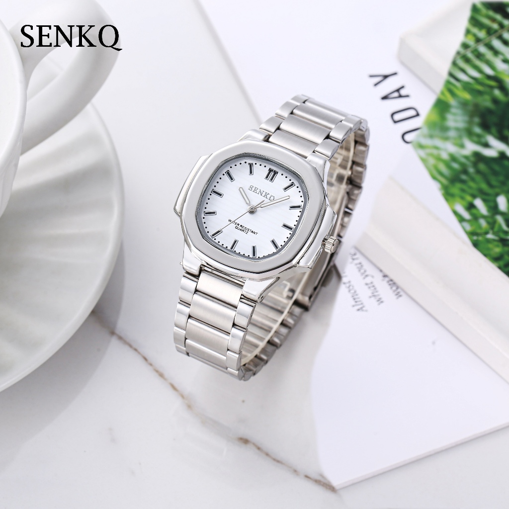 Senkq นาฬิกาผู้ชายทรงสี่เหลี่ยมเล็ก นาฬิกาผู้หญิง กันน้ํา สายสแตนเลส แฟชั่น รุ่น 32