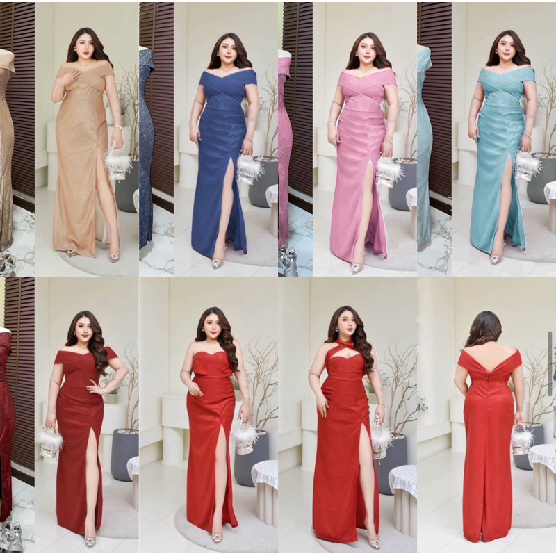 เติมสต็อคแล้วค่า /BF/เดรสราตรีสาวอวบ ผ้าวิ้งกลิตเตอร์ #เสื้อผ้าไซส์ใหญ่ สาว อ้วน พลัสไซส์ #ไปงาน