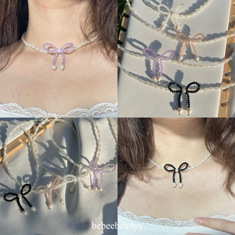 สร้อยโบว์คริสตัล 🥂🎀 | สร้อยมุก จี้โบว์