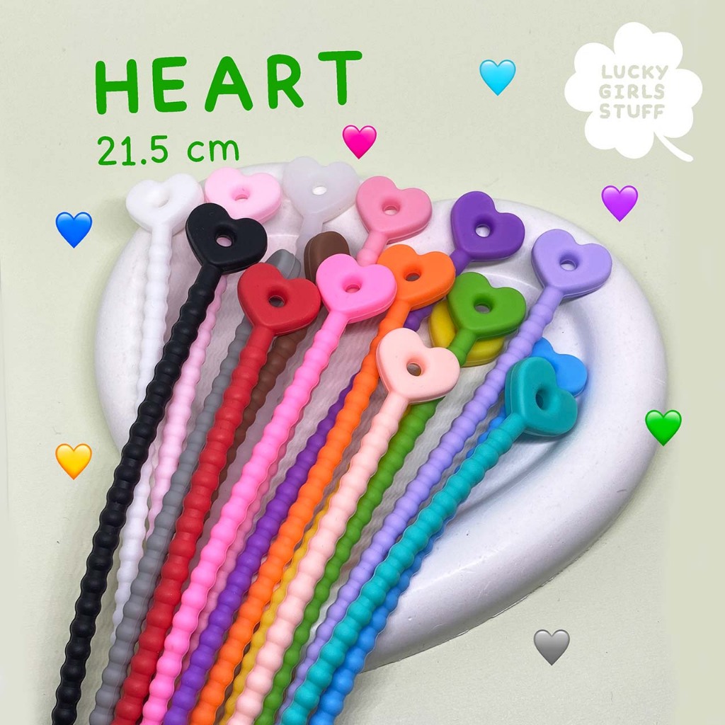 ♡ สายห้อยซิลิโคนหัวใจ 21.5cm ♡ ห้อยพวงกุญแจ ตุ๊กตา art toy เก็บสายไฟ