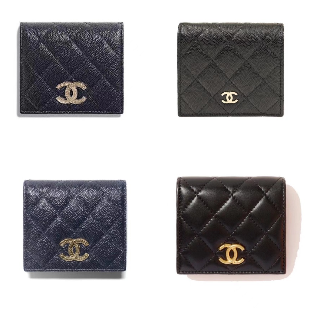 Chanel/ประณีต/หนังแกะ/แบบสั้น/พับ/กระเป๋าสตางค์/10*9*2.5ซม./แท้ 100%