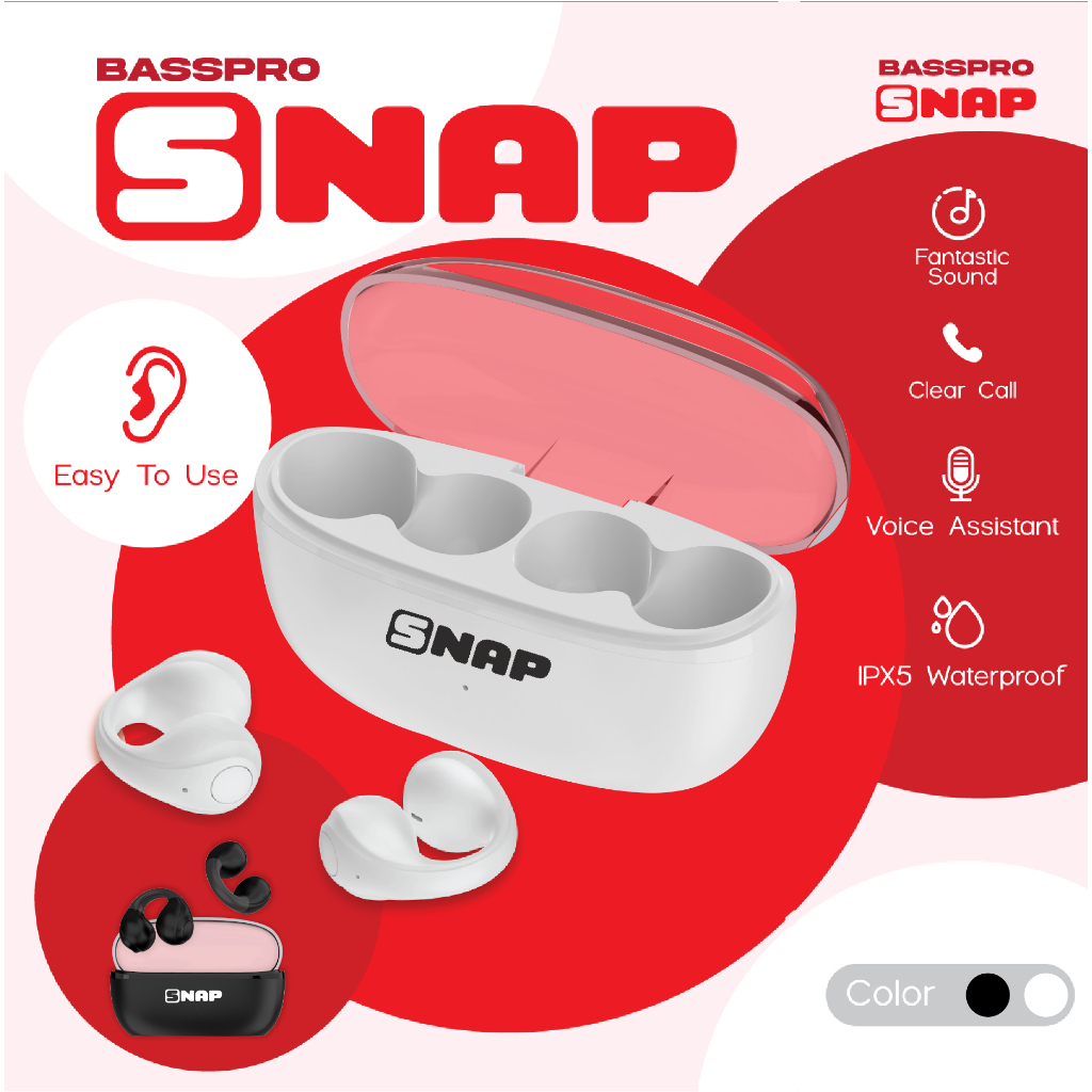 หูฟังบลูทูธ Basspro Snap ใส่ออกกําลังกาย TWS คลิปหนีบหู 5.3 Bluetooth Earphone ใช้ได้กับ IOS/Android