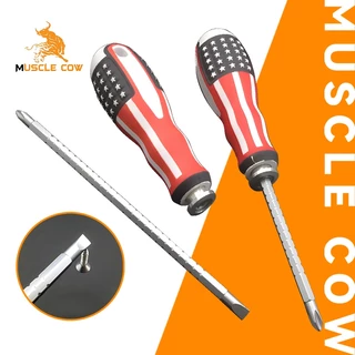 MUSCLE COW ไขควงสลับแบน-แฉก และปรับระดับได้ สามารถเปลี่ยนหัวได้ ลายธงชาติสหรัฐ ปรับความยาวได้ 2.5"-4.5" แกนขาว