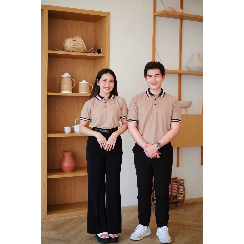 เสื้อโปโล สีชานม (No Logo) Roccoe Polo (เนื้อผ้าผสมspendexเพิ่มความยืดหยุ่น ใส่สบาย)