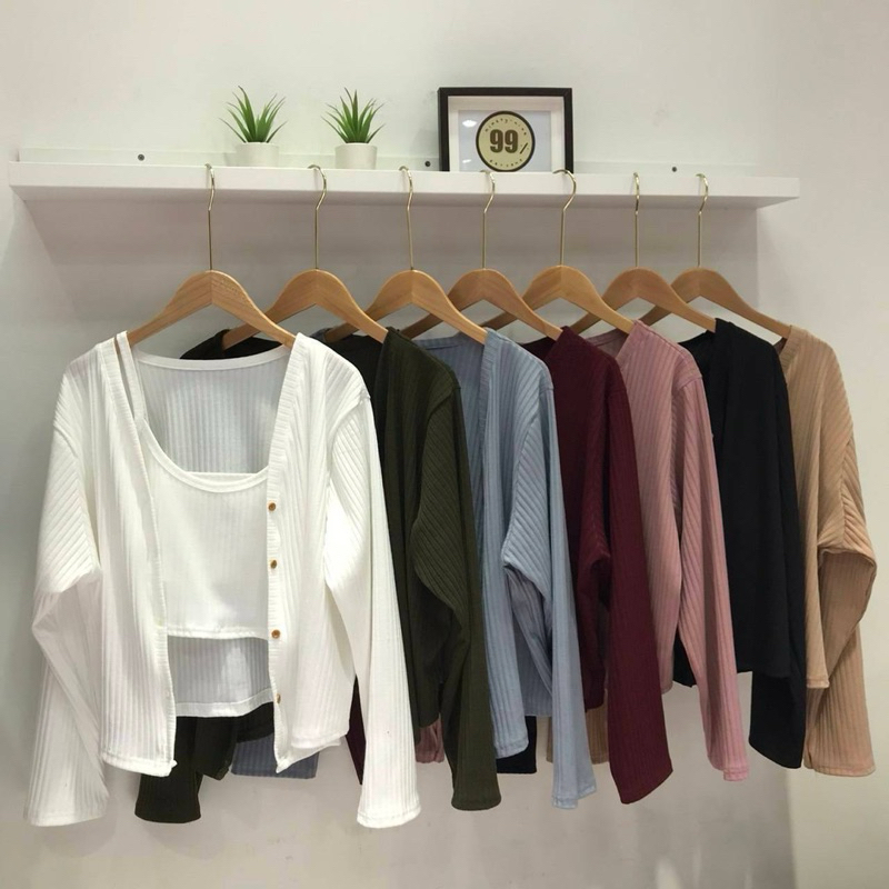 waffle cadigan set ll ชุดเซ็ตคาดิแกน สายเดี่ยว สำหรับคนอ้วน สาวอวบ