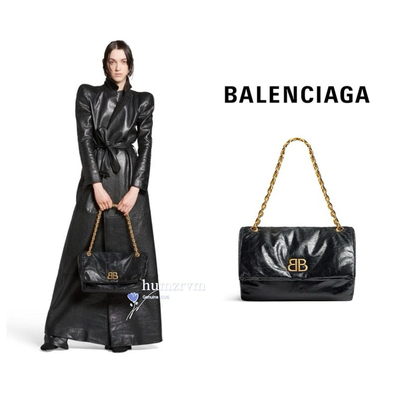 สินค้าของแท้  BALENCIAGA 23 Winter New Monaco กระเป๋าโซ่ขนาดกลางสำหรับสุภาพสตรี