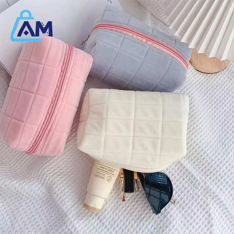 Ambag: กระเป๋าใส่เครื่องสําอาง  ผ้าขนนิ่ม สไตล์เกาหลี สีพาสเทล ขนาดพกพา