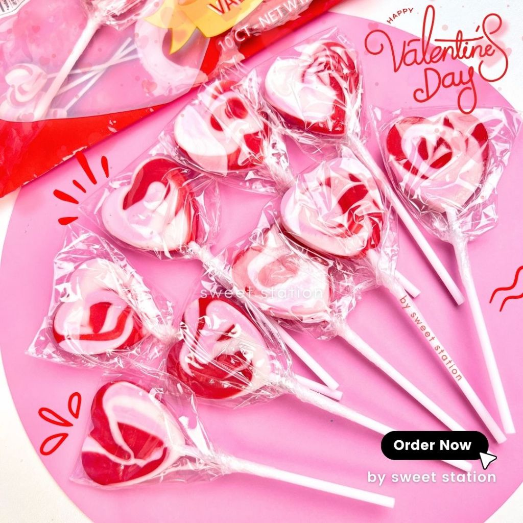 Heart Lollipop อมยิ้มหัวใจ (1ห่อ/10ชิ้น) กลิ่นผลไม้ รูปทรงหัวใจ สวย ขนมวาเลนไทน์ เทศกาล ขนมของฝากเด็ก