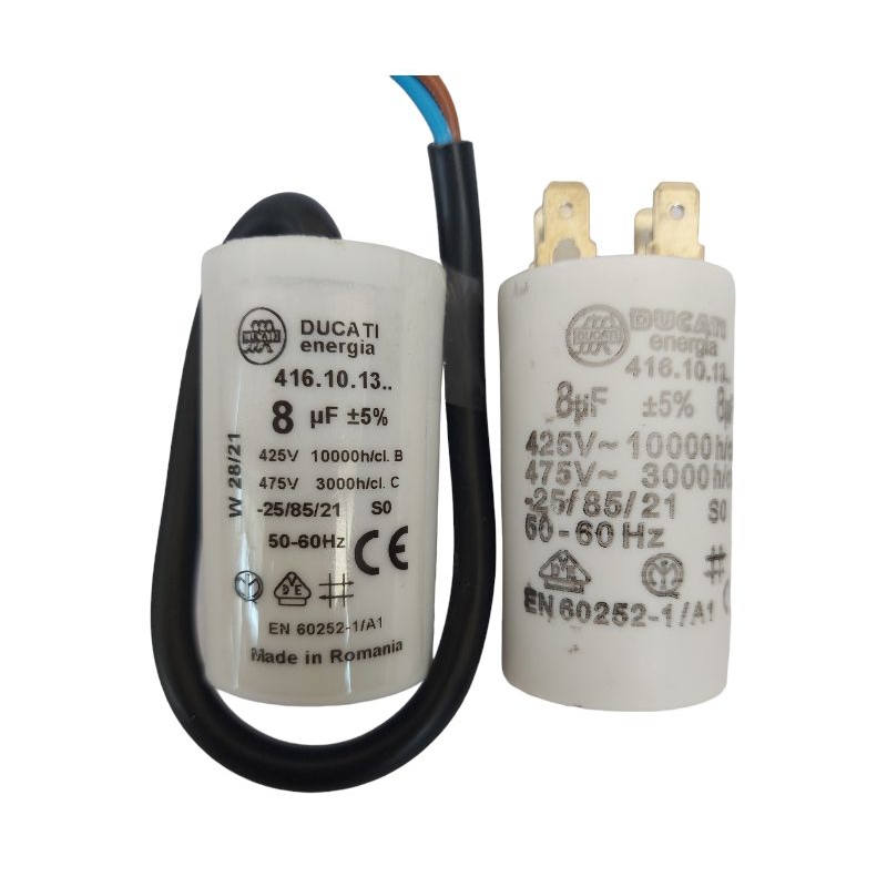 คอนเดนเซอร์ C8uF450V มีทั้งแบบสาย และแบบเสียบ