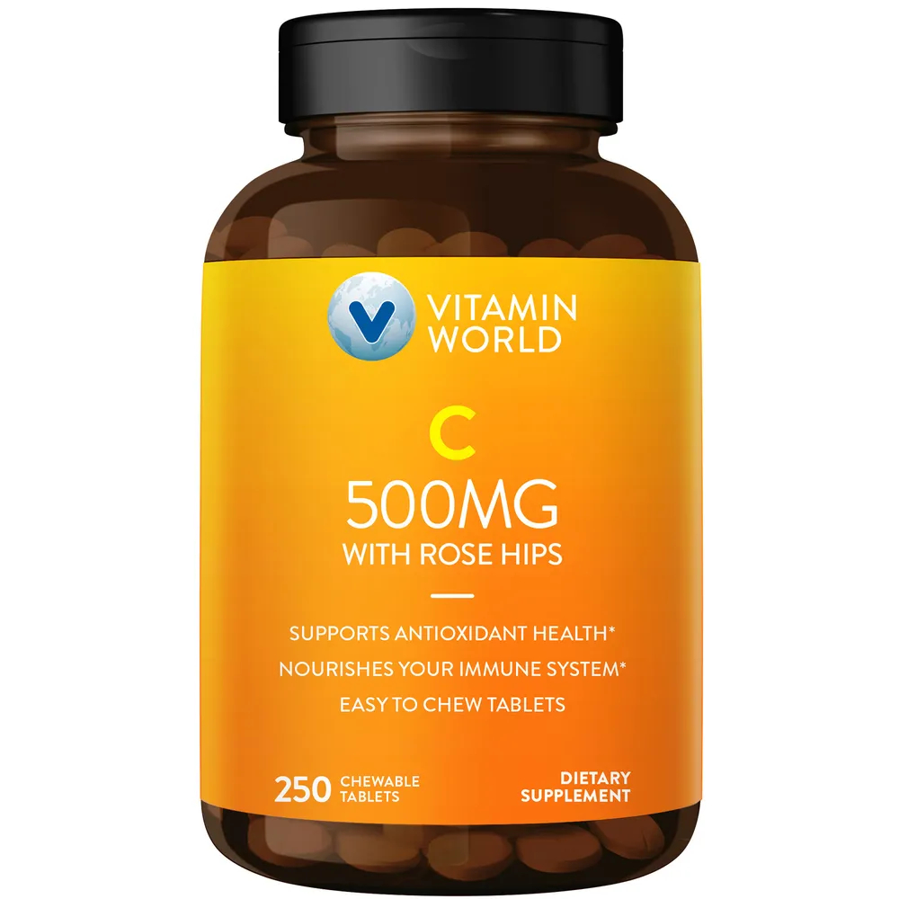 Vitamin world Vitamin C 500 mg 250 Chewable tablets วิตามินซี แบบเคี้ยว อร่อย ทานง่าย จากอเมริกาค่ะ