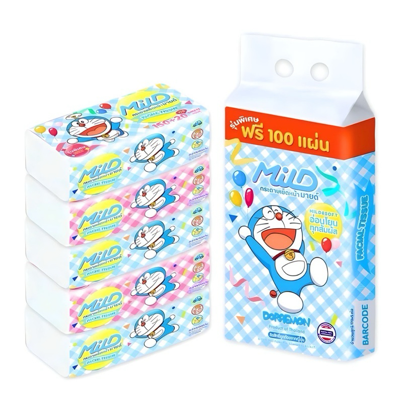 กระดาษทิชชู่เช็ดหน้า มายด์ Mild (1ห่อ 150แผ่น) โดราเอม่อน (แพค5 ห่อ) ราคา ถูกที่สุด ดีลบีเคเค รูปภาพหลัก